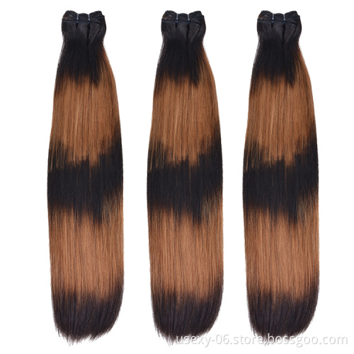 Cuticle Aligned Virgin Hair Extension Ombre 5 Tone 1B 30 Brown Color Straight Super Double Drawn Hair Weave Bundles